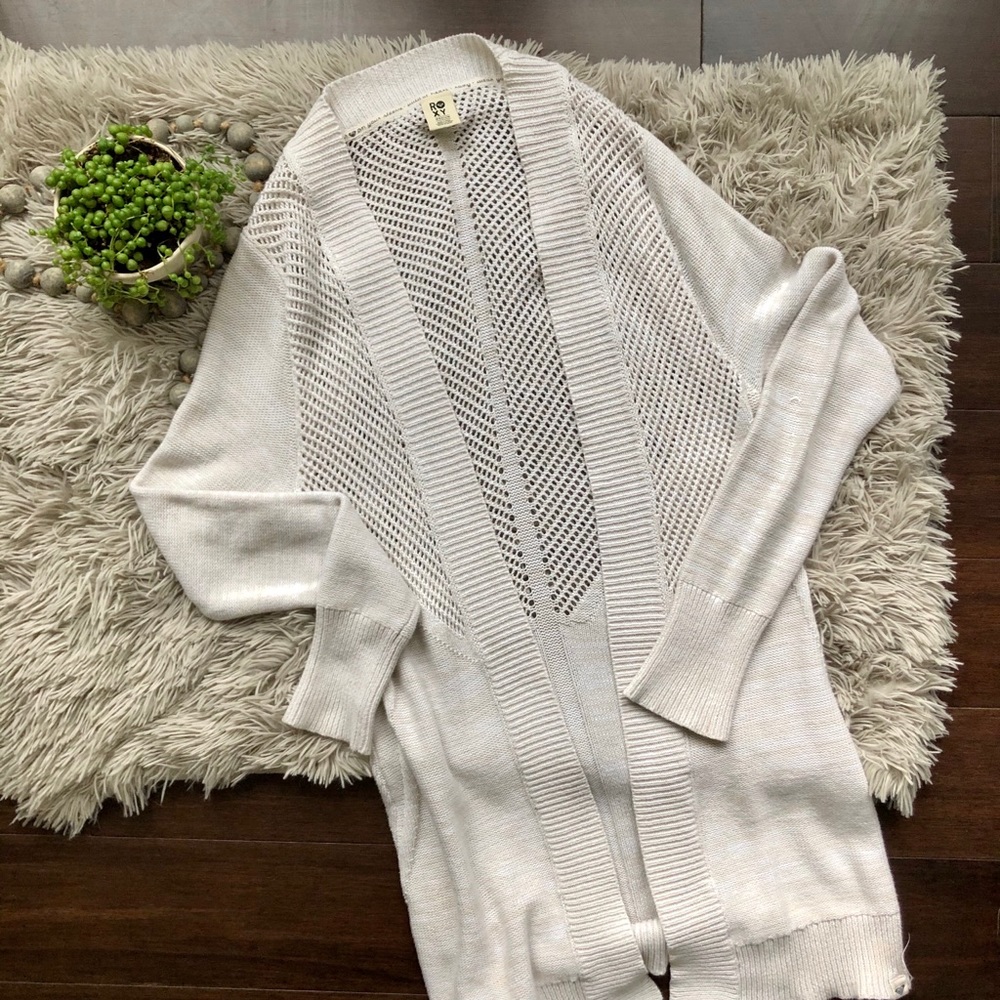 Roxy Cream & White Open Knit Long Cardigan